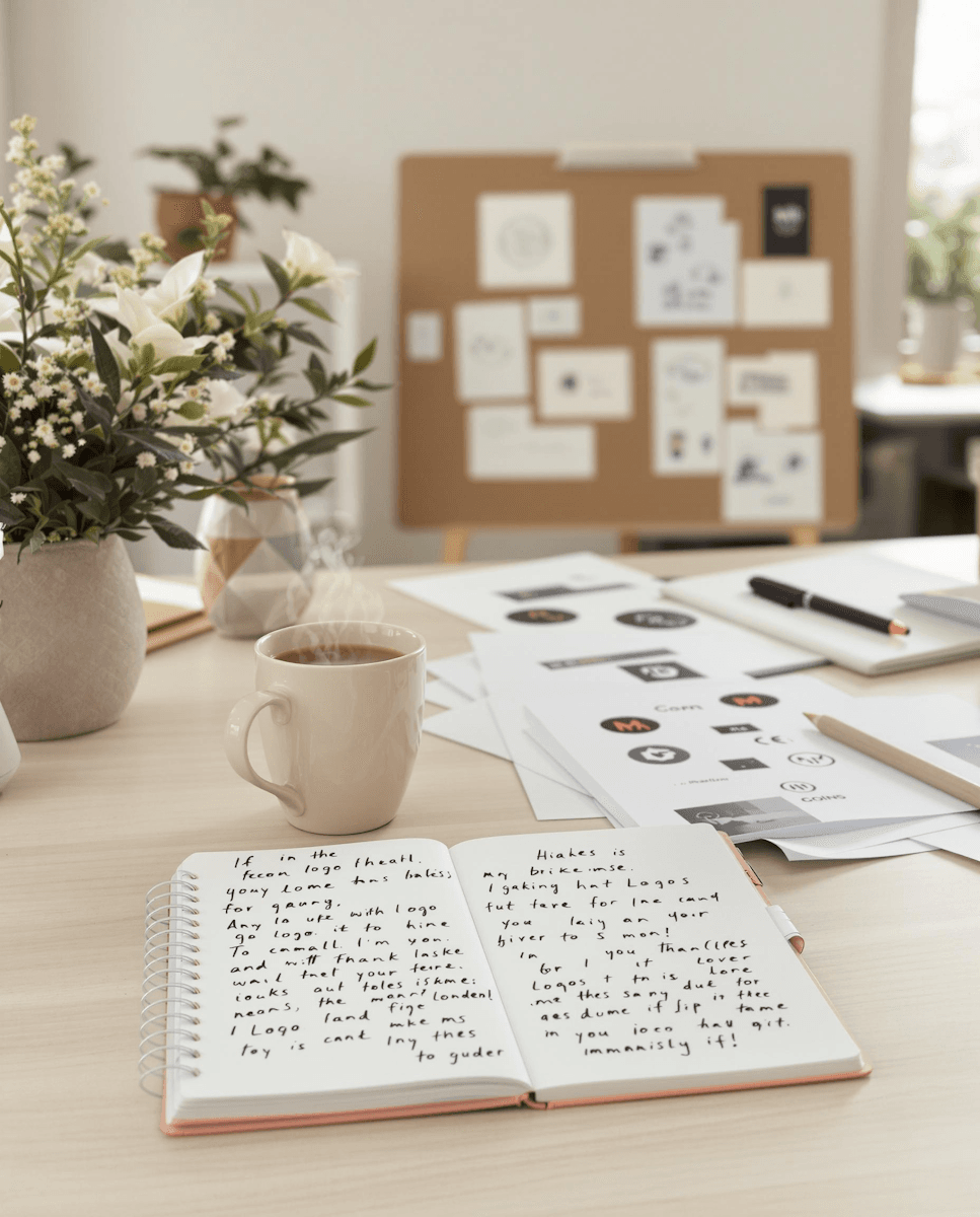 A creative workspace with sketches and project notes