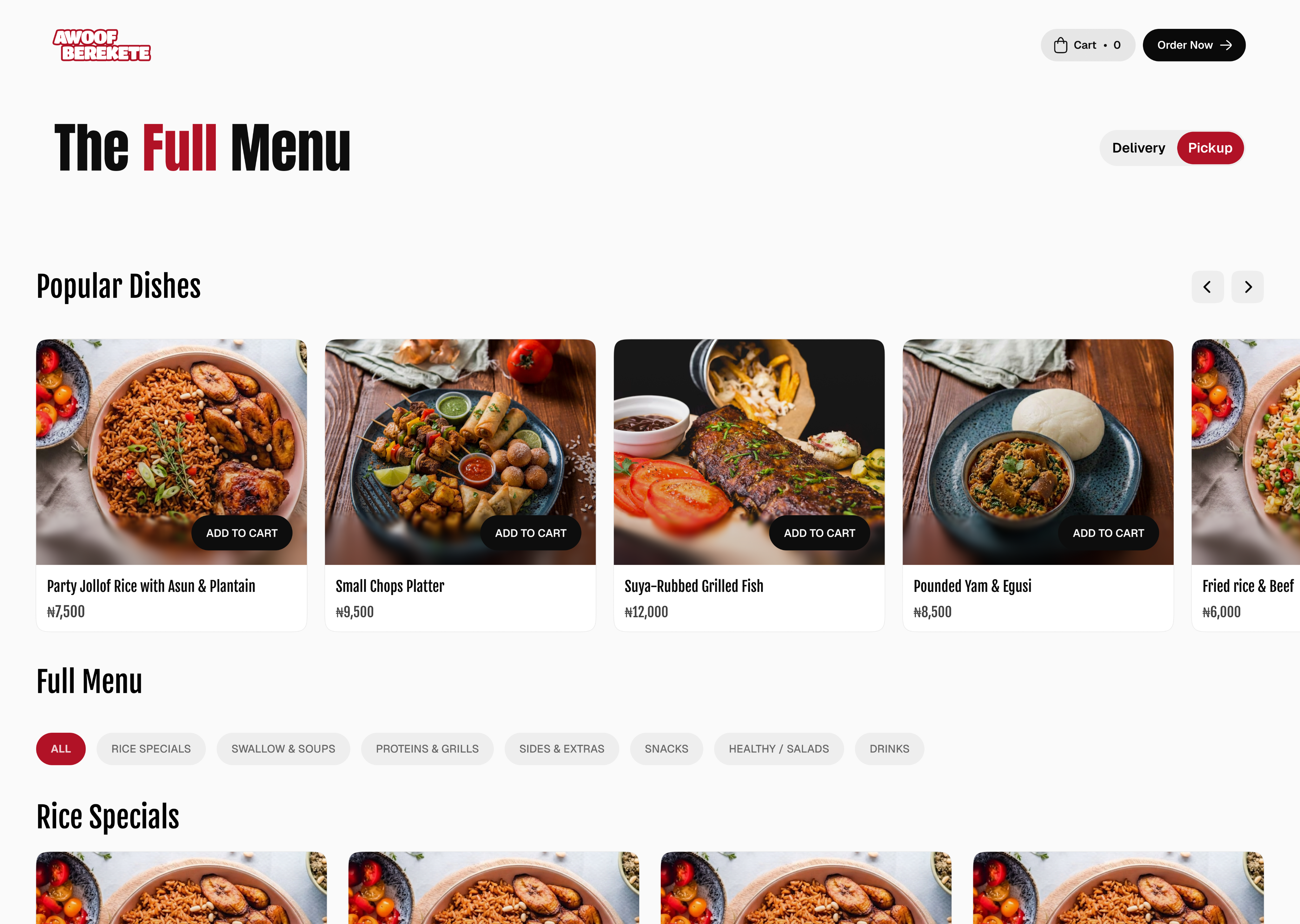 Menu Page interface
