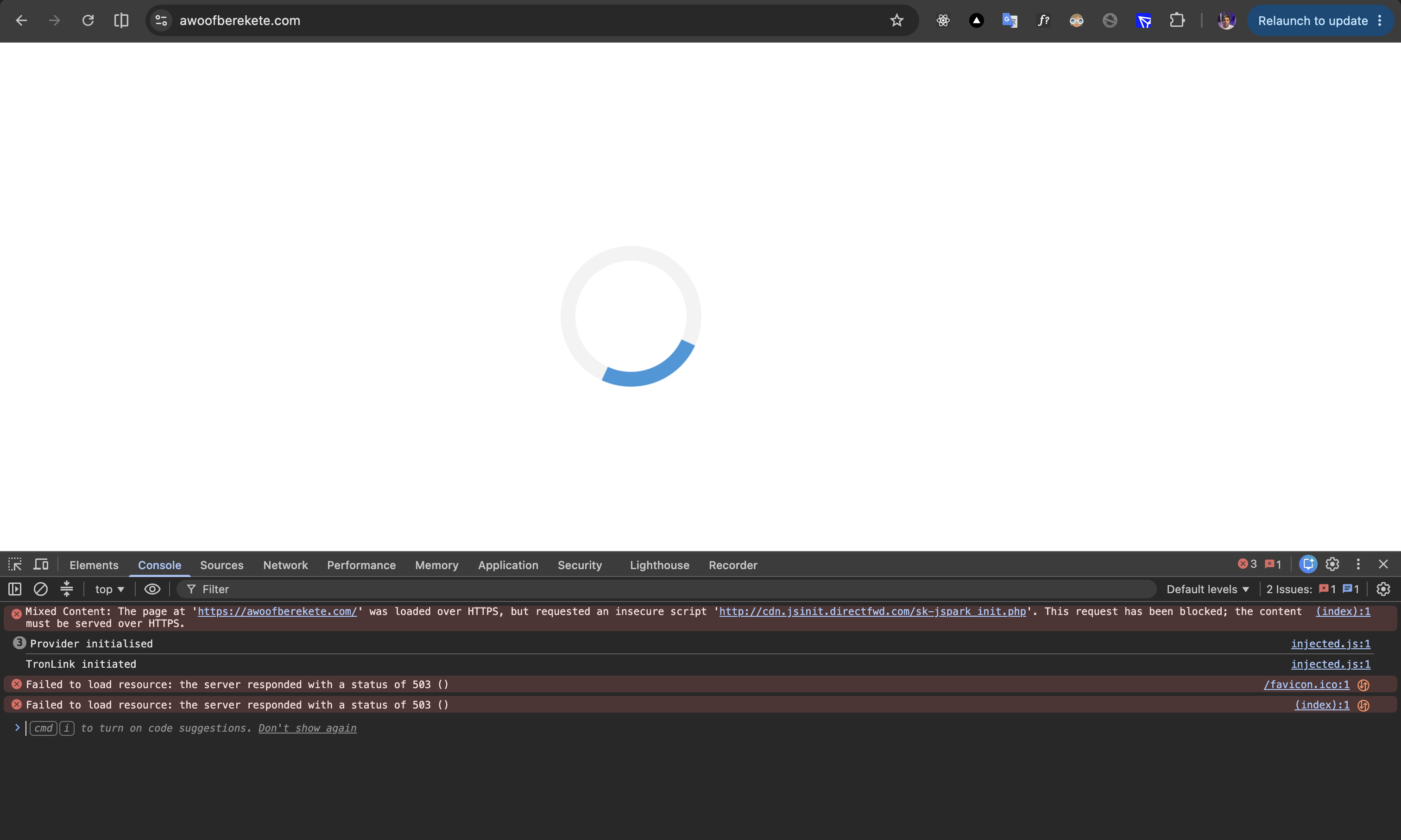 Browser showing the unavailable Awoof website